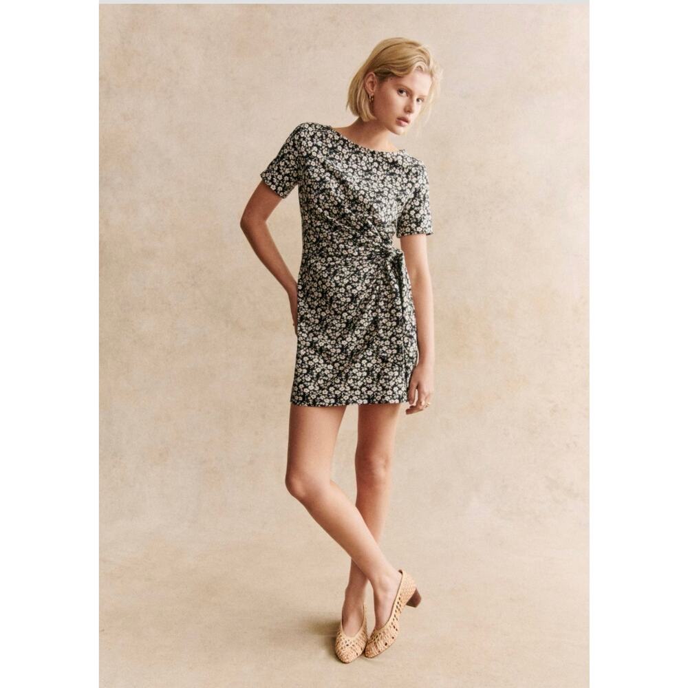 Sezane Pippa Short Dress in Madison Print Floral Black White Size Medium - Picture 2 of 9